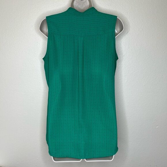 Banana Republic Sleeveless Dot Ruffle Placket Green Blue Button Top Women Small - Picture 5 of 11